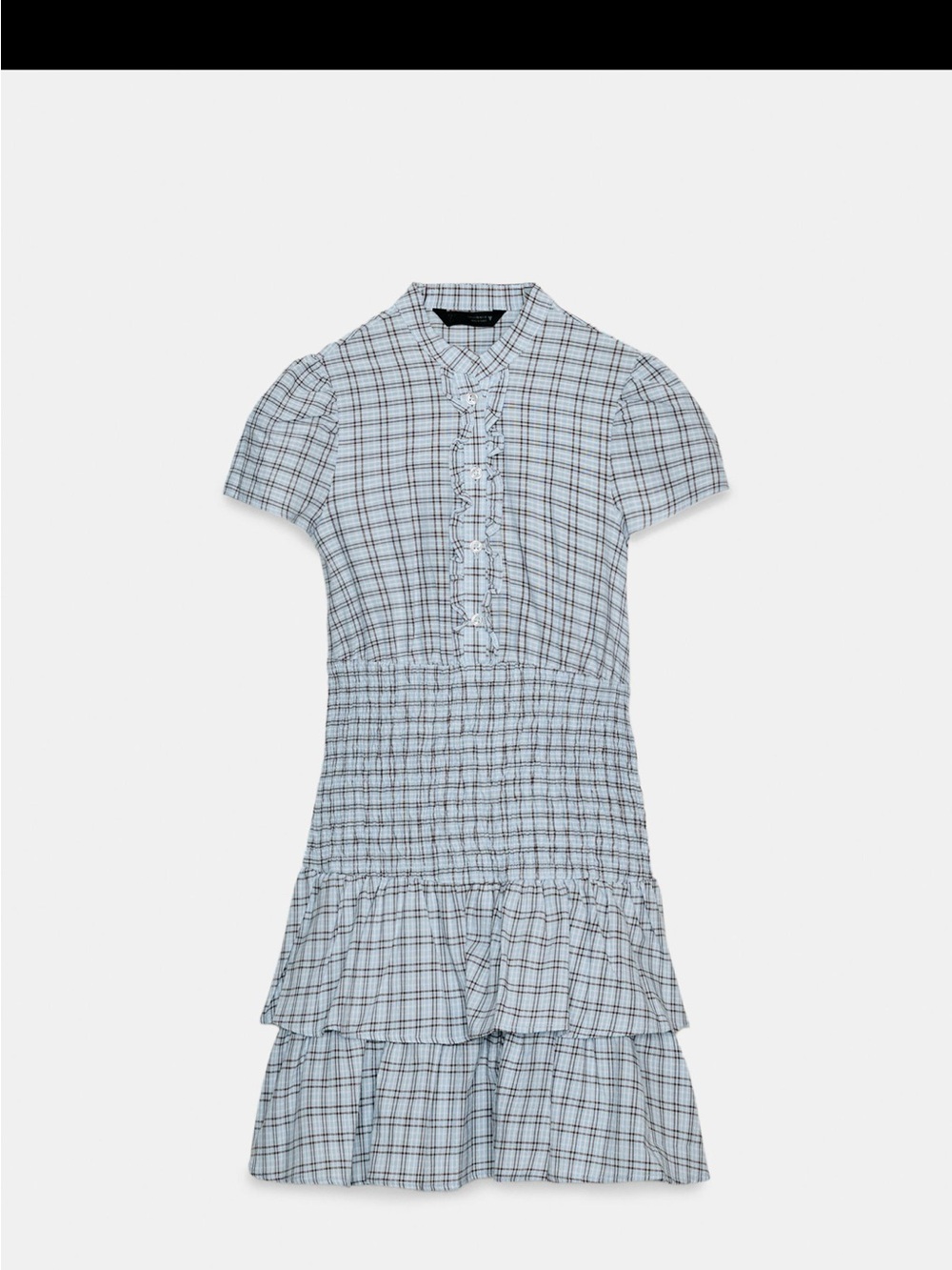 Zara Light Blue Checked Ruffle Mini Dress